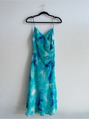 JONES NEW YORK Vintage Blue Teal Floral Slip Dress with Spaghetti Straps